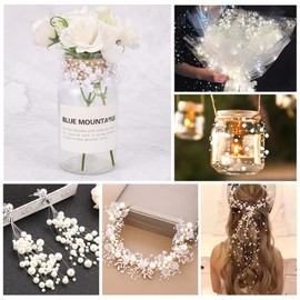 60 m Pearl Garland, Sterneer White Pearl Ribbon Pearl Necklace Decoration, Pearl Cord with Fishing Line for DIY Crafts Pearl Garland Wedding, Bridal Bouquet, Party Decoration