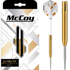 McCoy Darts D6048 Sabergrip | Premium 90% Tungsten Steel Tip Darts Set | Gold 22g