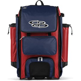 Boombah Catchers Superpack Hybrid Rolling Bat Bag - BM-9060C23 Red/Navy - Wheeled & Backpack Version