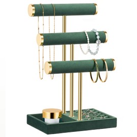 bussdis 3 Tier Bracelet Holder Display - Detachable T Bar Dark Green Velvet Bracelet Holder, Jewelry Holder Organizer for Bracelet, Necklace, Watches, Rings