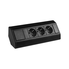 3-Way Socket for Kitchen and Office, Black, Corner Socket Made of High-Quality Plastic, Ideal for Worktop or Desk, as Table Socket or Undermount Socket, Kitchen Socket
