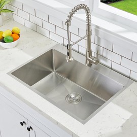 VCCUCINE 28x18 Inch Drop in Kitchen Sink 16 Gauge Top Mount Handmade T304 Brushed Nickel Kitchen Sink,Stainless Steel Single Bowl Workstation Topmount Overmount Sink with Strainer