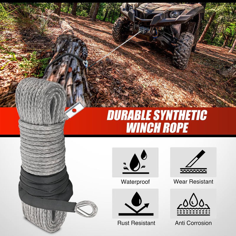 Nilight Synthetic Winch Rope Kit, 1/4 Inch x 50 Feet