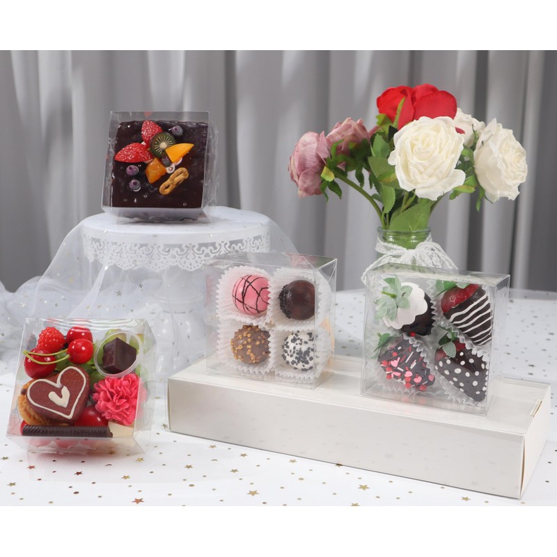 RomanticBaking 25PCS 5x5x2 Inches Full Clear Cookies & Cake Boxes