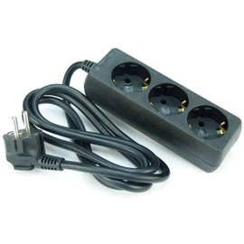 1 x 3-Way Schuko Power Strip Black IP20-1.4 m Cable H05VV-F 3 x 1.5 mm² - Protective Contact Multiple Socket (for Indoor Use) (1.3-Way Socket Strip IP20)