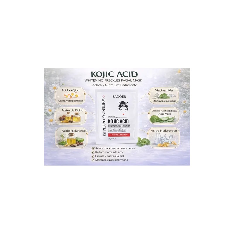 Crema Facial Ácido Kójico + Mascarillas, Manchas Paño Y Sol