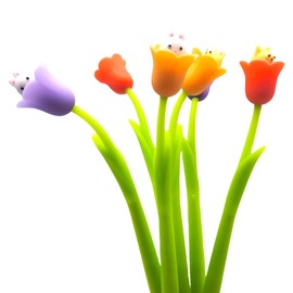 Funny live Flower Pens, Creative Gel Ink Silicone Flower Pen Bulk, 0.5 mm Writing Pen for School Office Home, Teacher Student Women, Party Decor Supplies, 6 Pcs/Set (Bellflowers and Animals)