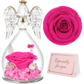 Yamonic Eternal Rose Angel Figure Gifts for Women, Eternal Rose Angel Gifts for Mum, Birthday Gift for Women, Grandma Gift, Eternal Rose in Glass Guardian Angel Christmas, Mother's Day Gift