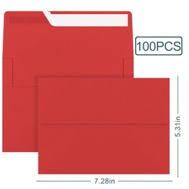 Discring 100 Pack 5x7 Envelopes, A7 Red Envelopes Self Seal, Printable Envelopes for Invitation, Baby Shower, Birthday Party, Wedding, Postcards, Mailing, Greeting Cards