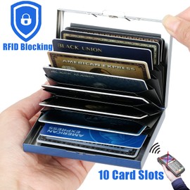 BONSYL® Metal Money Clips, Credit Card Holder Wallet with RFID Blocking, Cash and Credit Card Wallets, Slim Stainless Steel Wallet with Money Clip for Men and Women, ③ 10 cards/blue, Modern