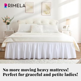 RIMELA White Bed Skirt Queen Size 15 Inch Drop, Wrap Around Elastic Bedskirt, Dust Ruffle for Adjustable Bed Base Machine Washable Easy to Install Bed Skirts