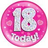 OAKTREE UK 633193 6" Jumbo Badge 18 Today Pink Holographic