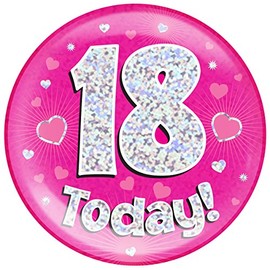 OAKTREE UK 633193 6" Jumbo Badge 18 Today Pink Holographic Dot, Rose, 18th