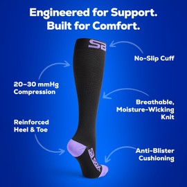 SB SOX Compression Socks for Men & Women (20-30 mmHg) - Best Support Stockings for Travel, Medical, and Sports - Perfect for Everyday Wear (Medium, Black/Purple)