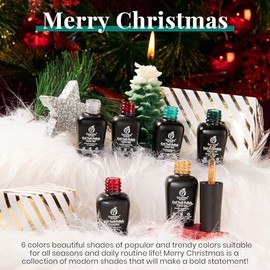 Beetles Gel Nail Polish Set, Chrismas New Year Kit Sparkle Green Glitter Gold Silver Dark Green Dark Red Soak Off Nail Lamp LED Cured, 7.3ml Each Bott