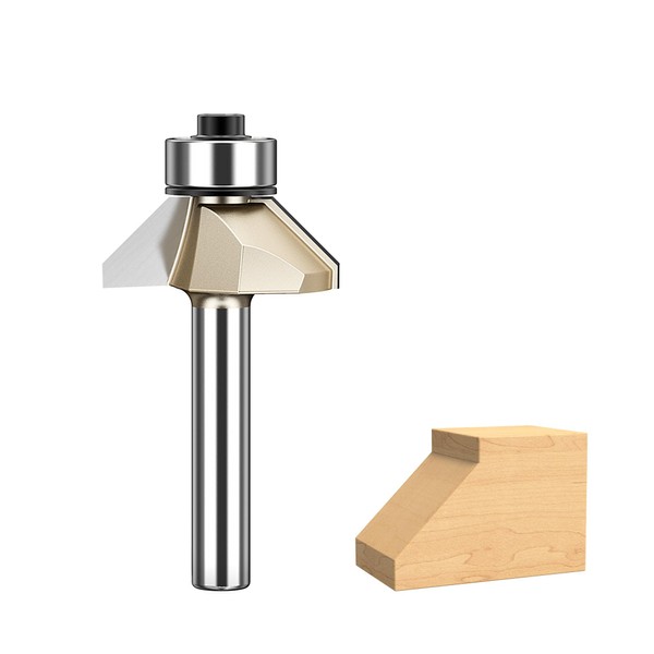 HUHAO 45 Degree Chamfer Router Bit Set,1/4" Shank,3/8" Cutting Length,Carbide