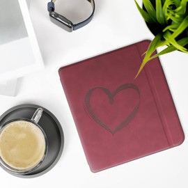 kwmobile Case Compatible with Tolino Vision 6 Case - Faux Leather Cover - Heart Brush Dark Red