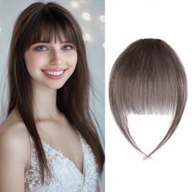 Clip in Fringe Human Hair Dark Brown Bangs Fringe Clip in Hair Extensions Clip on Air Bangs Remy Human Hair Extensions Short Hairpieces for Women Clip in Bangs Fringe