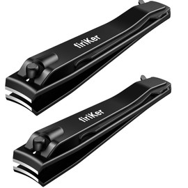 firiKer 2PCS Nail Clippers Set, Heavy Duty Black Matte Stainless Steel nail Clipper with Nail File, Ultra Sharp Fingernail and Toenail Clipper Cutters,Clipper Tools for Men & Women