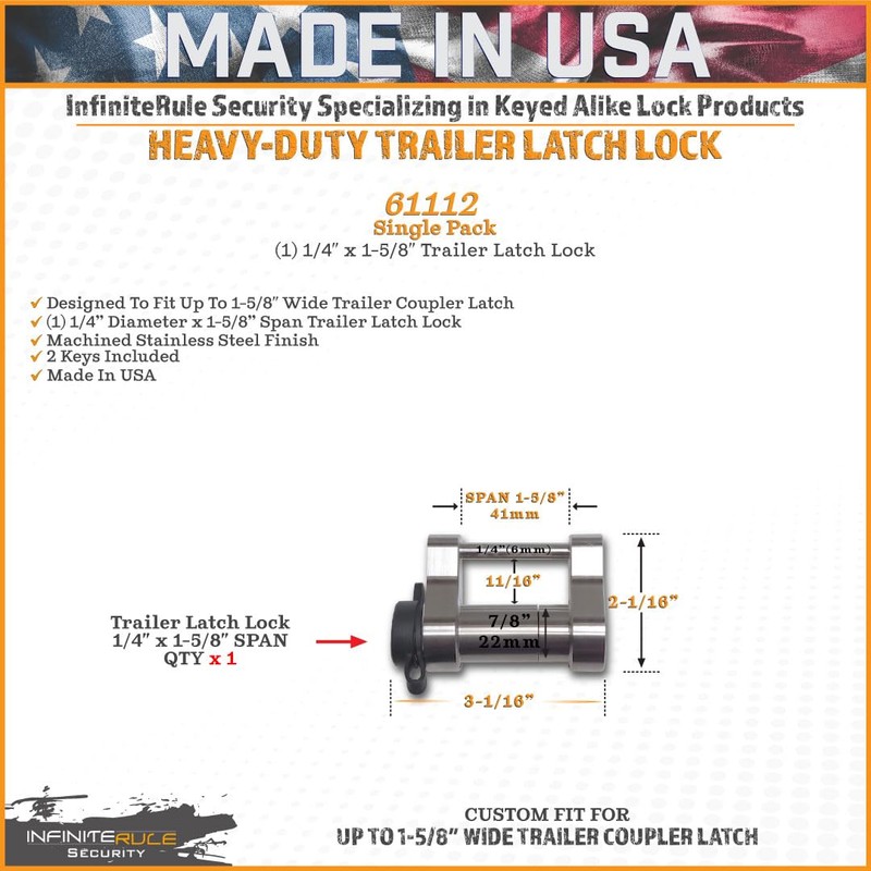 InfiniteRule Security 61112 | Trailer Latch Lock for 1-5/8" Trailer