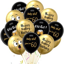 Rude and Funny 60th Birthday Balloon，Topeedy 12inch Gold and Black Birthday,Slightly Offensive Funny Joke Birthday Party Decorations for Man or Women-16pcs