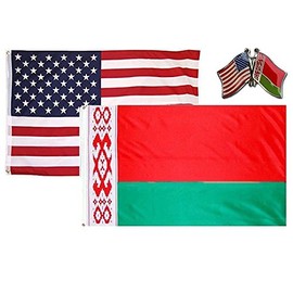 K's Novelties Set of 2 Flags with Matching Friendship Crossed Pin USA & Belarus Country 2x3 2'x3' Flag & Lapel Pin