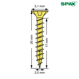 SPAX Universal Screw, 2.5 x 20 mm, Pack of 360, Fully Threaded, Countersunk Head, Phillips Z1, 4CUT, Yellox - 8000000286773