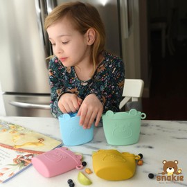 Snakie 100% Silicone Bear Snack Bag with Silicone Locks Reusable Resealable Leakproof Heat Resistant for Babies,Toddlers & Kids (Mint)