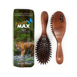 Calcutta Max Soft – 100% Pure Calcutta Extra Long, Soft Wild Boar Bristle Hair Brush – Best Natural Hair Brush for Women – Fine to Medium Hairbrush – Dark Maple Wood Handle – Made in Europe