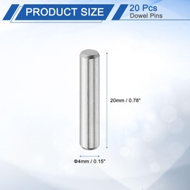 sourcing map 20 Pcs 4 mm x 20 mm Dowel Pins, 316L Stainless Steel Cylindrical Dowel Pins Shelf Support Peg Pin Rod Fasten Elements Metal Shelf Pegs Silver Tone