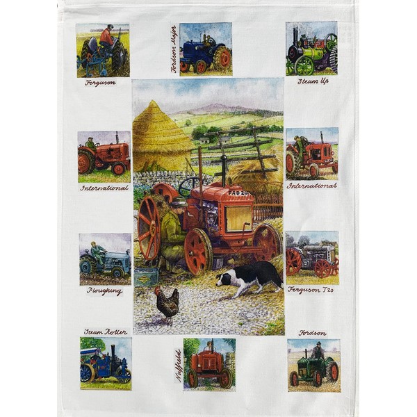 Half a Donkey Farm Tractors Collection Large Cotton Tea Towel