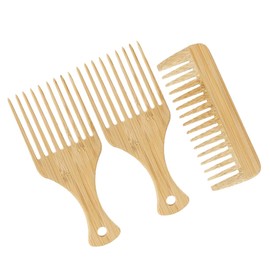 TOVINANNA 3pcs Bamboo Wide Tooth Combs for Detangling Wet Curly Hair Lightweight Styling Tools for Men Women Portable Wooden Grooming Accessory Beige