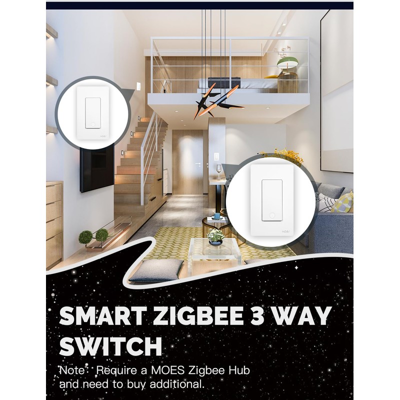 MOES Zigbee 3 Way Double Light Switch, 2 Gang Smart