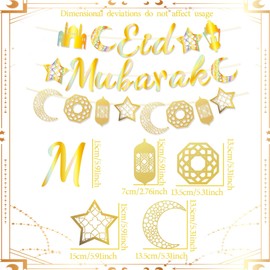 LaVenty Gold Eid Decorations for Home - Ramadan & Umrah Mubarak Celebrations - Banner Flag