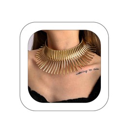 Hanfluenve African Statement Bib Necklace for Women Men Fashion Chunky Collar Necklace Tribal Jewelry Exaggerated Gold Costume Necklace (silver)