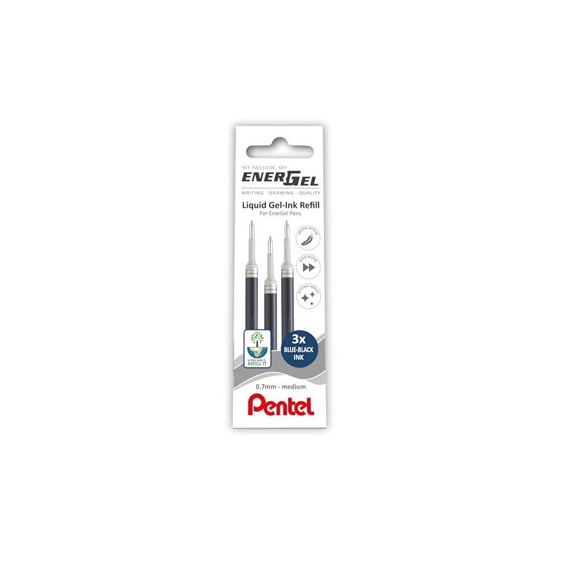 Pentel EnerGel 0.7mm Refill Wallet of 3 - Blue Black