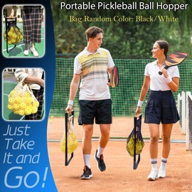 Pickleball Ball Holder – Foldable Steel Pickleball Ball Hopper – Portable Storage Basket Holds 42 Balls – Premium Metal Frame for Home & Court (Ball Not Included - Random Color: Black/White)
