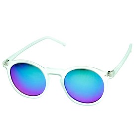 zeroUV Retro Fashion P3 Frame Color Lens Round Horn Rimmed Sunglasses (Mint Ice)