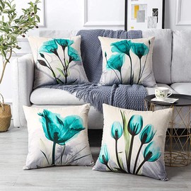 JOTOM Cushion Covers 18x18 Soft Velvet Decorative Flower Square Throw Pillow Covers Sofa Car Pillowcases for Home Bed Living Room Decor Throw Pillow Case Invisible Zipper 45x45cm,Set of 4 (Flower)