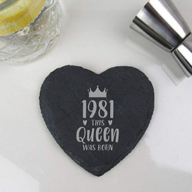 eBuyGB, Placemat 1981 This Queen was Born Heart Coaster Drinks Mat, Slate