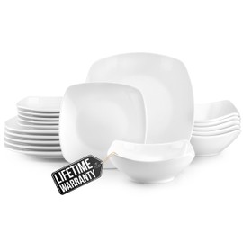 Zulay Kitchen Luna 18-Piece Porcelain Dinnerware Set - Chip and Scratch Resistant Plates and Bowls - Premium Quality Dishes Set for 6, White