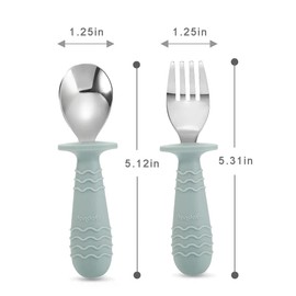 PandaEar PandaEar 4 Set Baby Toddler Silicone Stainless Steel Utensils Silverware Spoon Fork for Baby Toddler BPA Free with Silicone Holding Anti-Choke Design