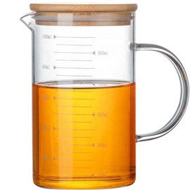 Glass Pitcher, 6.9"*4"Glass Pitcher with Lid, 34OZ/1000ML for Tea, Milk, Coffee, Kitchen or Restaurant (1 PCS）