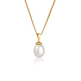 Elli Women's Timeless Filigree Necklace with Freshwater Pearl in 925 Sterling Silver Gold-Plated, Sterling Silver, None