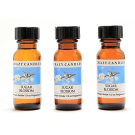 Crazy Candles Sugar Blossom 3 Bottles 1/2 Fl Oz Each (15ml) Premium Grade Scented Fragrance Oil (White Floral Blossom, Citrus, Caramel and Vanilla, Fresh)
