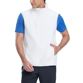 fit space Men's Lightweight Vest Softshell Sleeveless Windproof Jacket with Zipper Pcoket Cycling Travel Hiking Running Golf (White, X-Large)