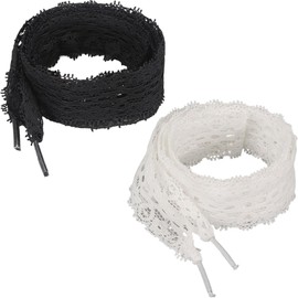 2 Pairs Women's Flat Hollow Flower Lace Shoelaces Lace Ballet Style Lace Elastic Lace Shoelaces for Cute Girls