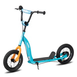 JOYSTAR Kick Scooter for Kids 5+ Teens & Youth, Lightweight Kids Scooter with Adjustable Handlebar, 2 Wheel Scooter for Boys & Girls, 12" Inflatable Wheels Rear Drum Brakes, Blue