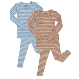 AVAUMA Stripe Pattern Baby Boys Girls Pajama Set Kids Toddler Snug fit Ribbed Sleepwear pjs for Daily Life Style (D.Blue, D.Cm 6-12 Months) (2Pack-Long)