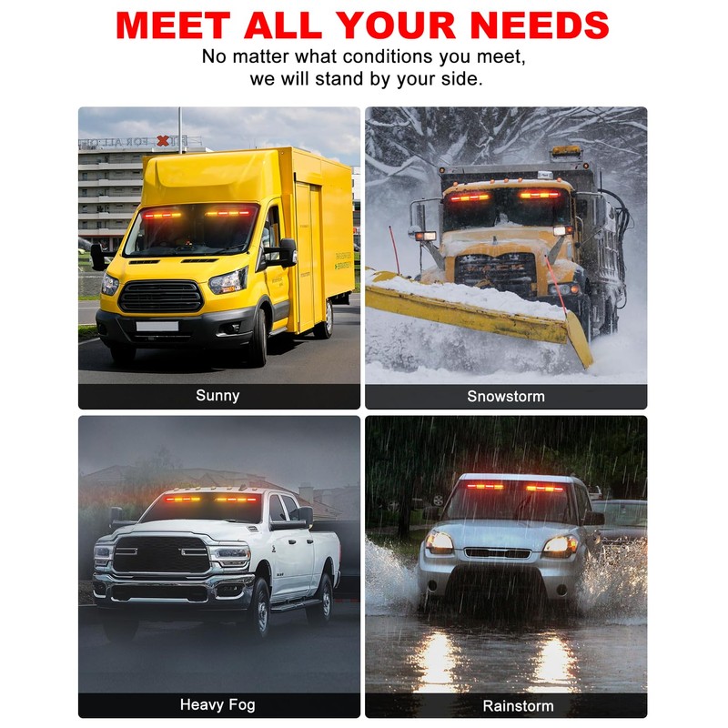 HLauto 6Z4J Emergency Dash Strobe Lights: 2x16.8 inch Red Amber